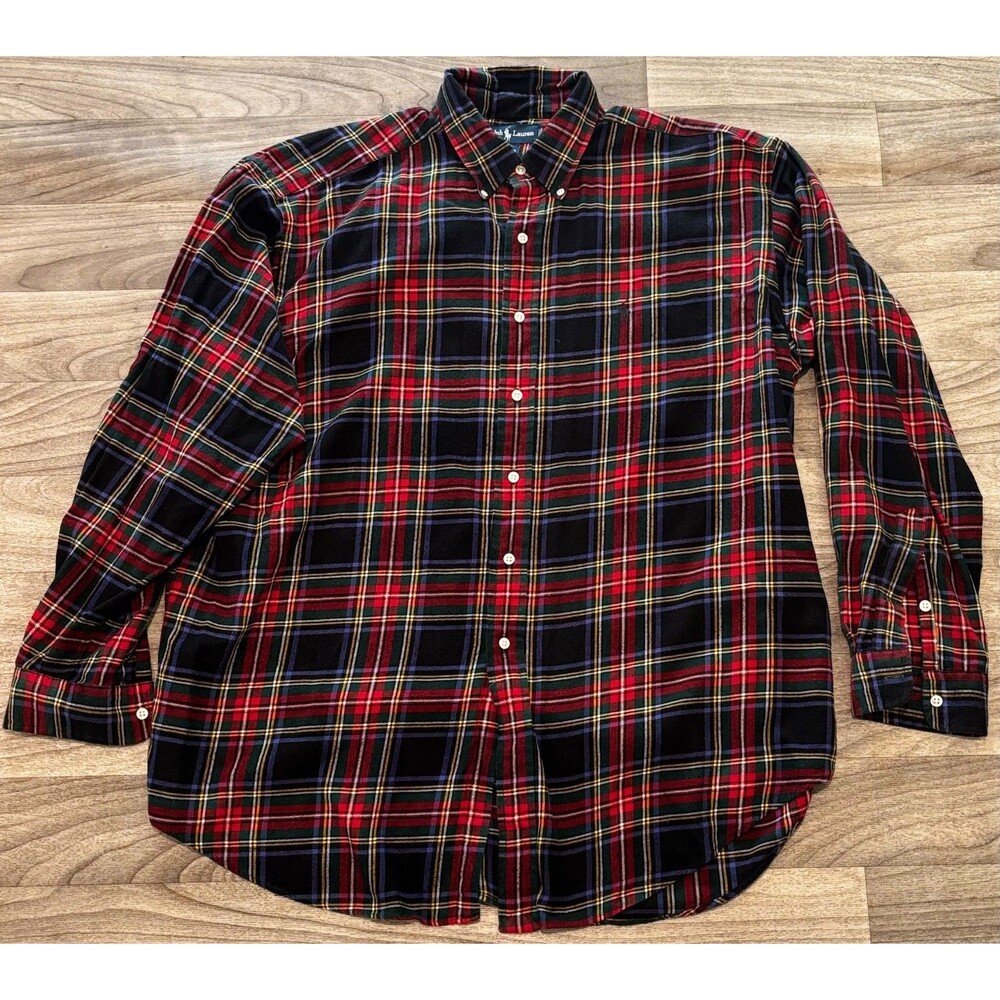 Vintage Polo Ralph Lauren Blake Shirt Mens XL Red Green Plaid Cotton Button Down